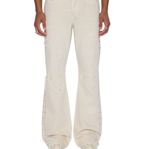 Mens Bronko Ivory Trashed Bootcut Denim Jeans
