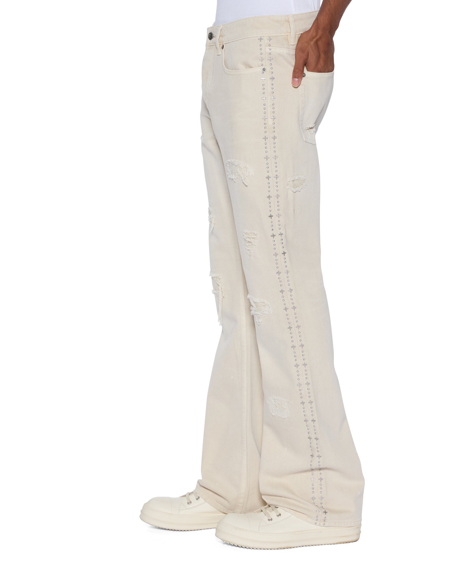 Mens Bronko Ivory Trashed Bootcut Denim Jeans - Image 3