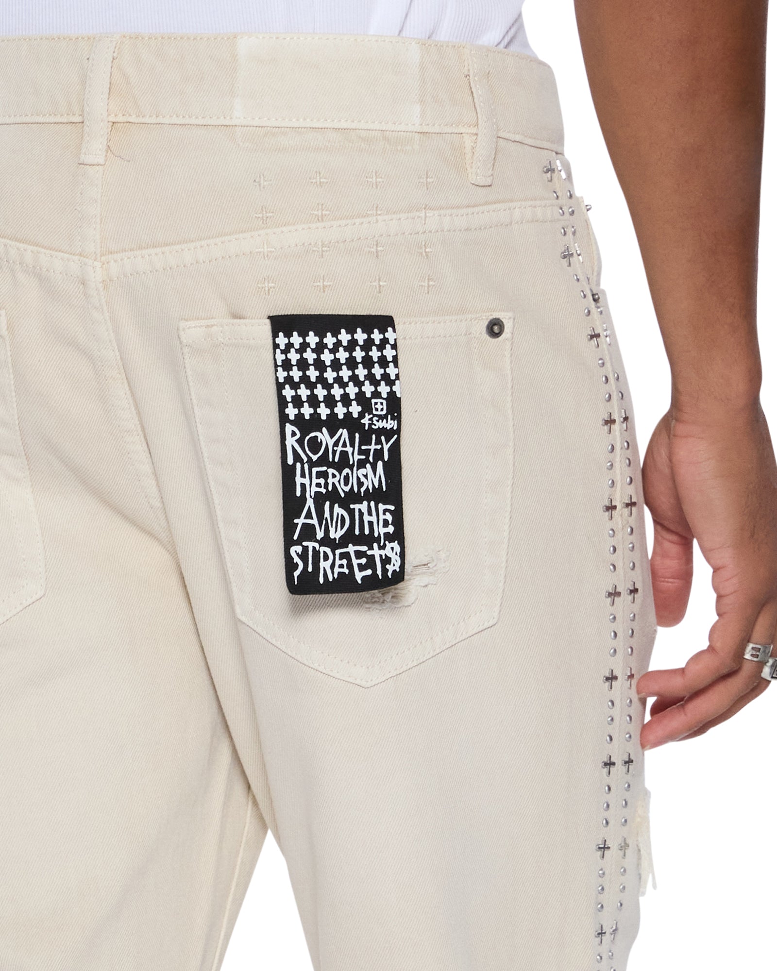 Mens Bronko Ivory Trashed Bootcut Denim Jeans - Image 5