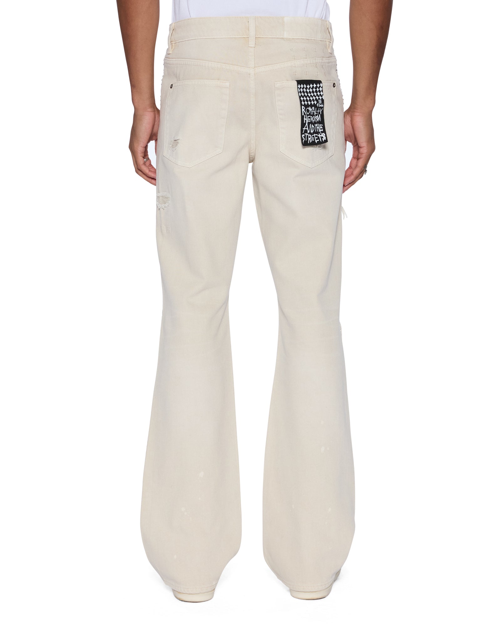 Mens Bronko Ivory Trashed Bootcut Denim Jeans - Image 6