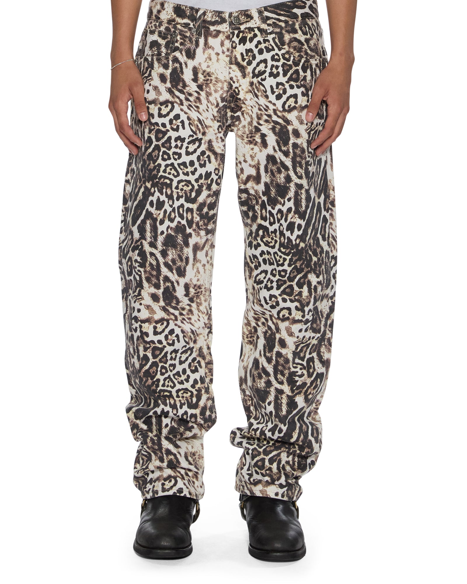 Womens Mowalola Anti K Cheetah Relaxed Denim Jeans