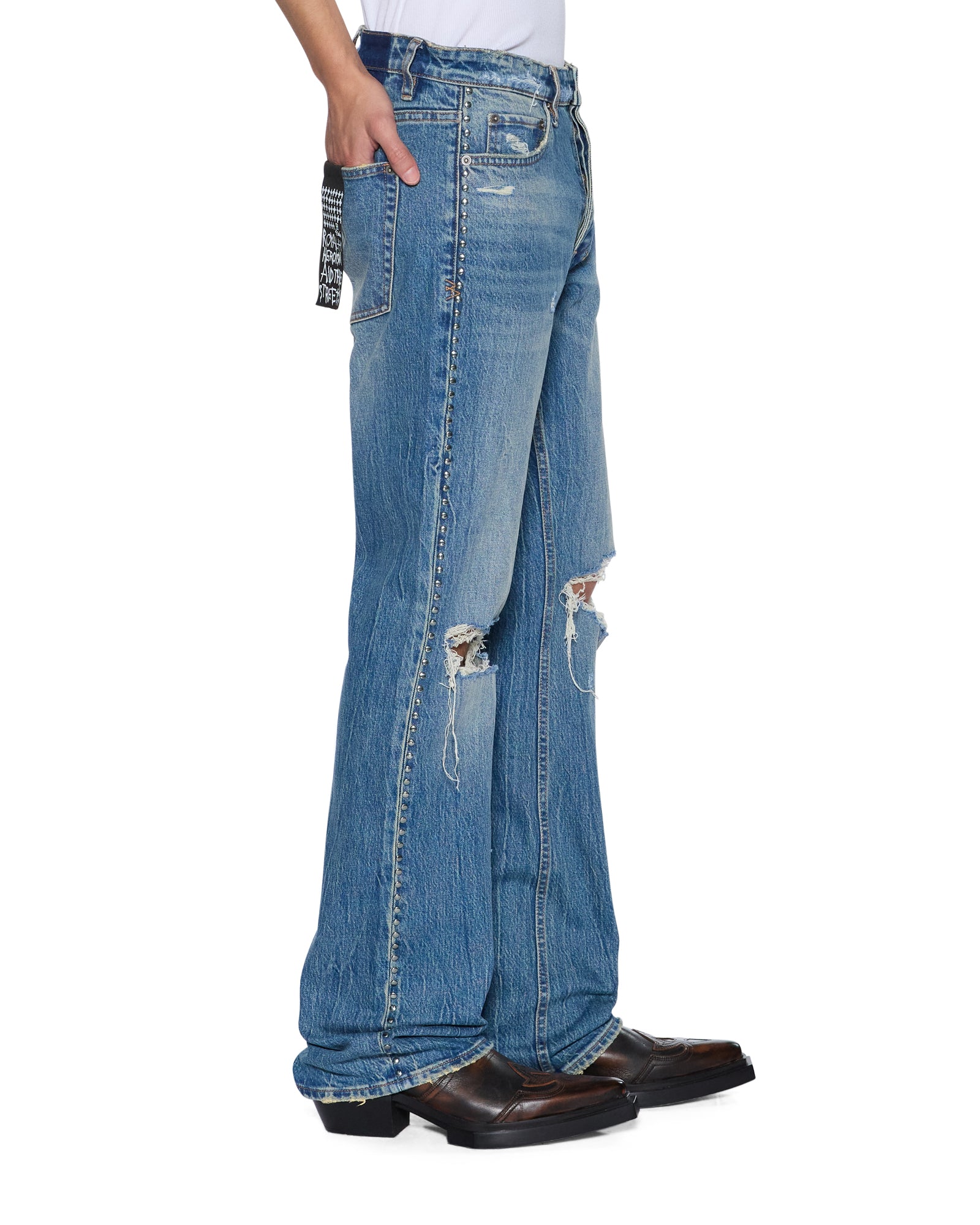 Mens Bronko Texas Blue Studded Bootcut Denim Jeans - Image 2