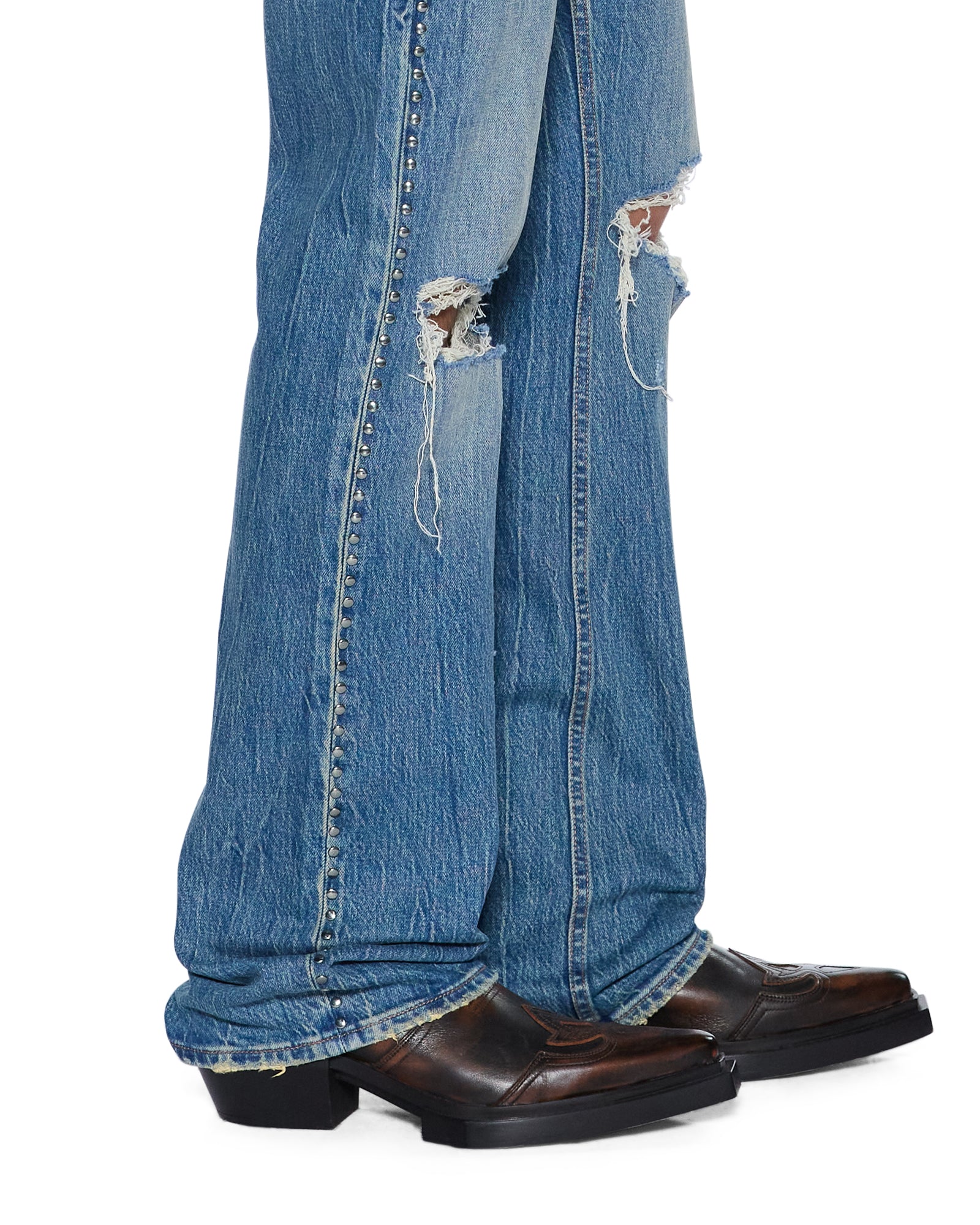 Mens Bronko Texas Blue Studded Bootcut Denim Jeans - Image 3
