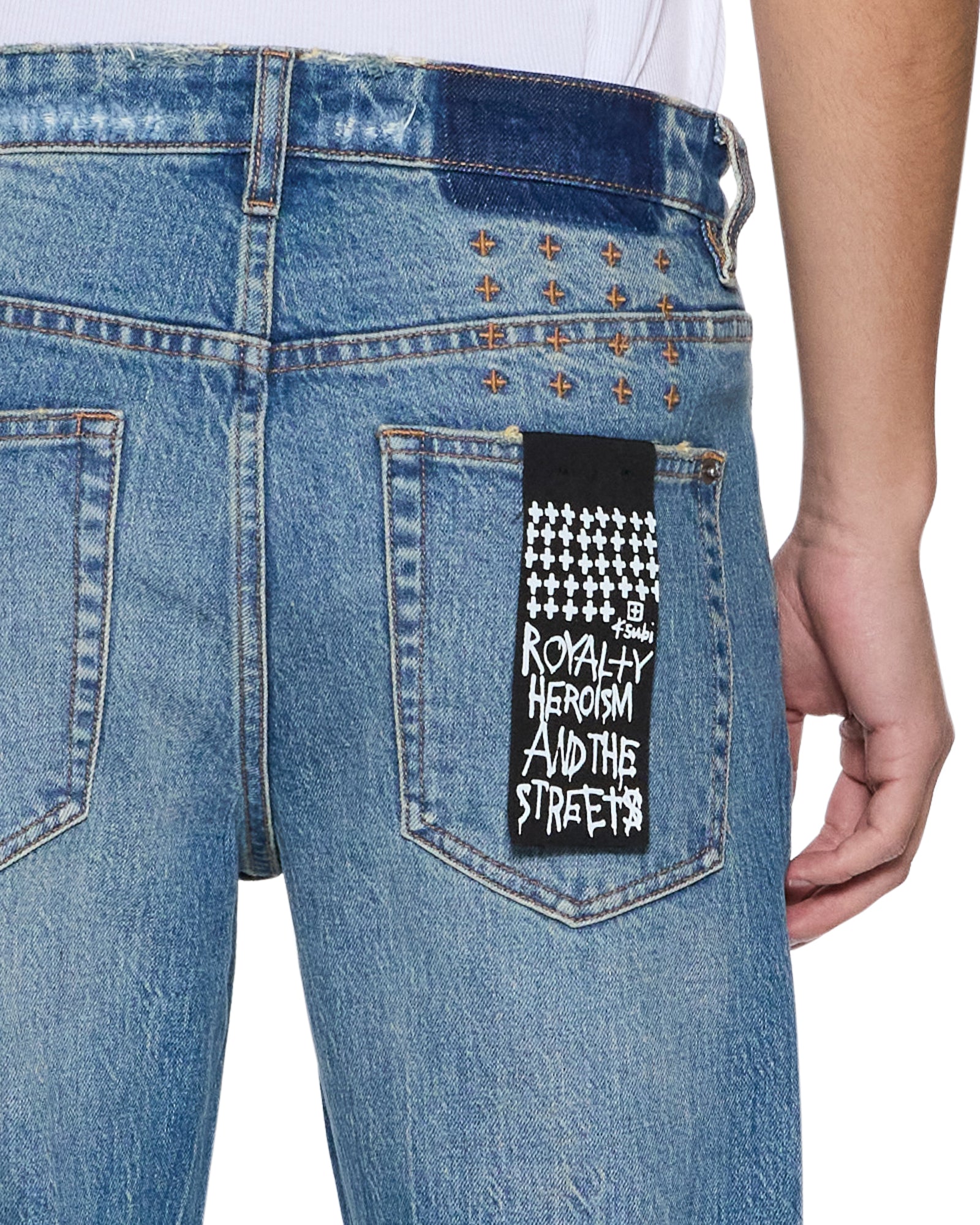 Mens Bronko Texas Blue Studded Bootcut Denim Jeans - Image 4