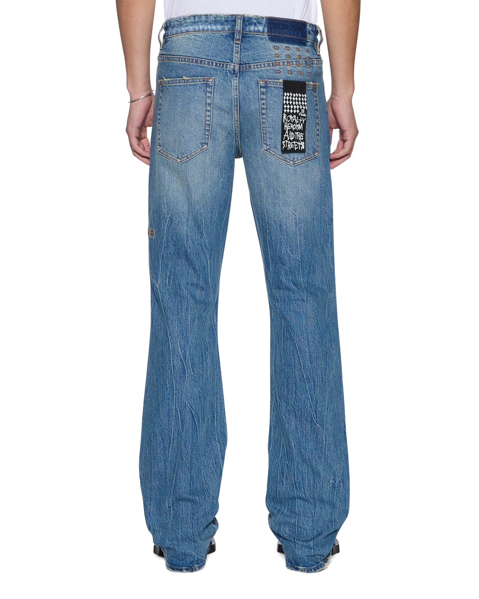 Mens Bronko Texas Blue Studded Bootcut Denim Jeans - Image 5