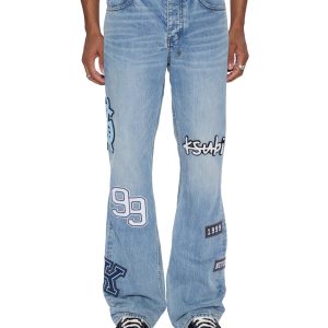 Mens Bronko Striker Patched Bootcut Denim Jeans