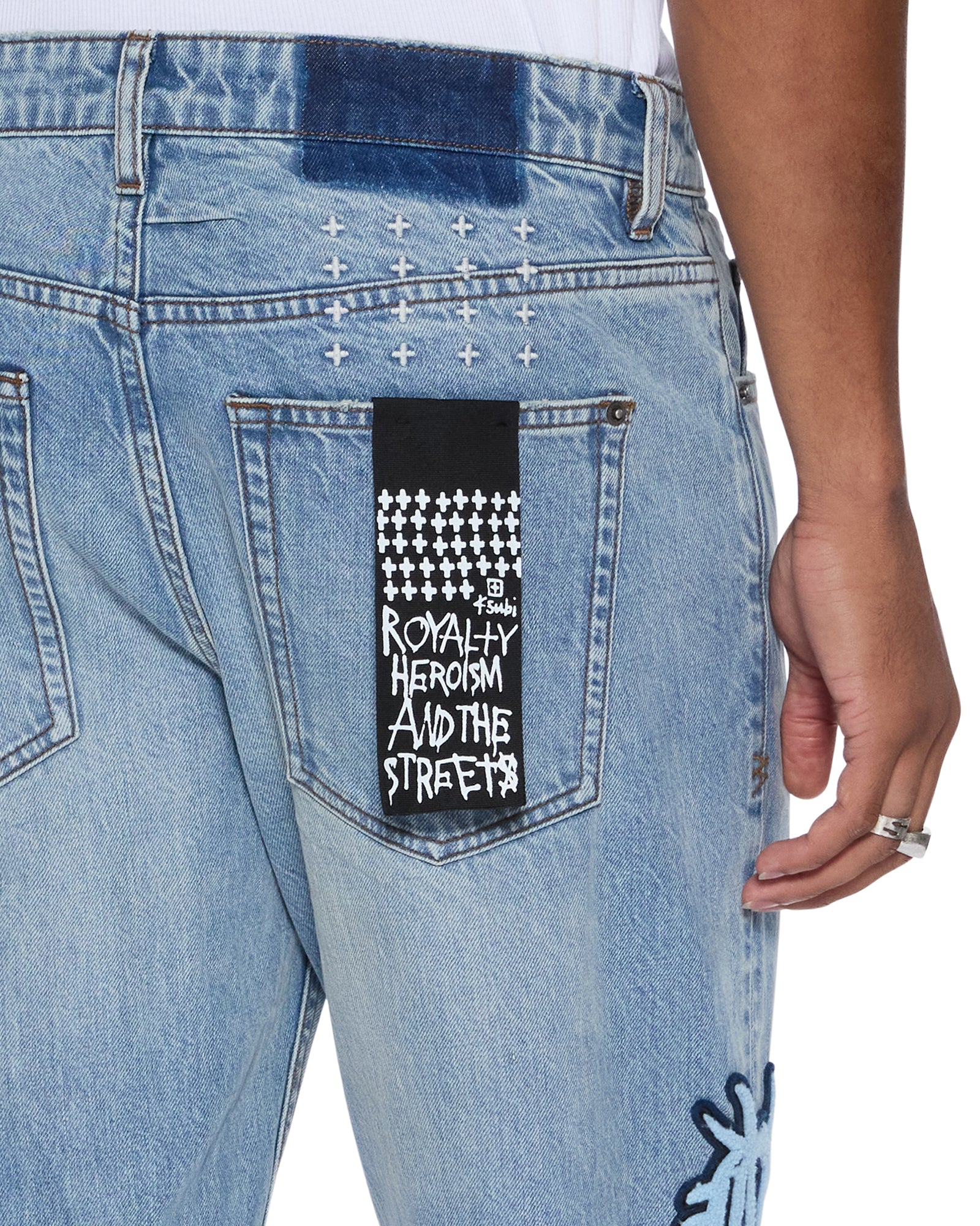 Mens Bronko Striker Patched Bootcut Denim Jeans - Image 5
