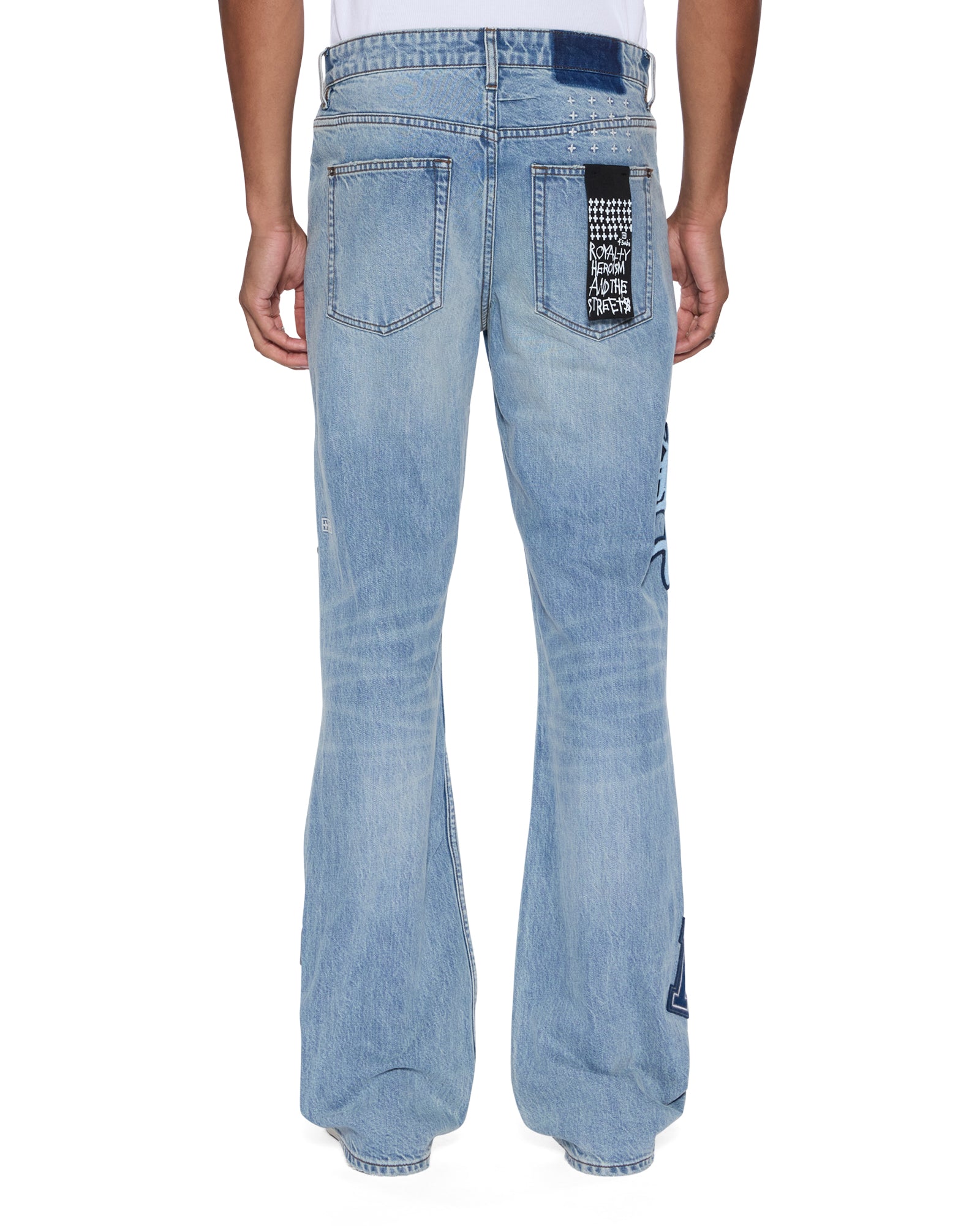 Mens Bronko Striker Patched Bootcut Denim Jeans - Image 6