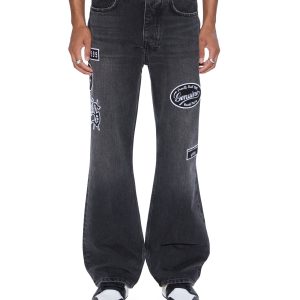 Mens Bronko Roadhouse Black Patched Bootcut Denim Jeans