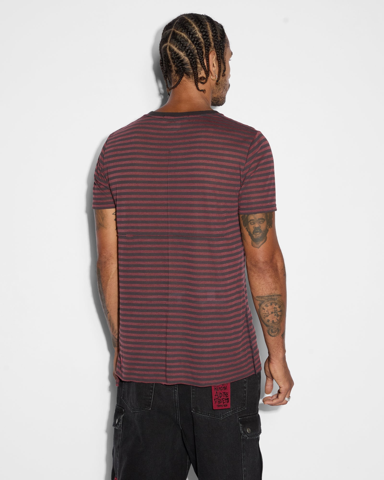 Angel Sioux Short Sleeve Mens T-shirt - Red Black Stripe - Image 3