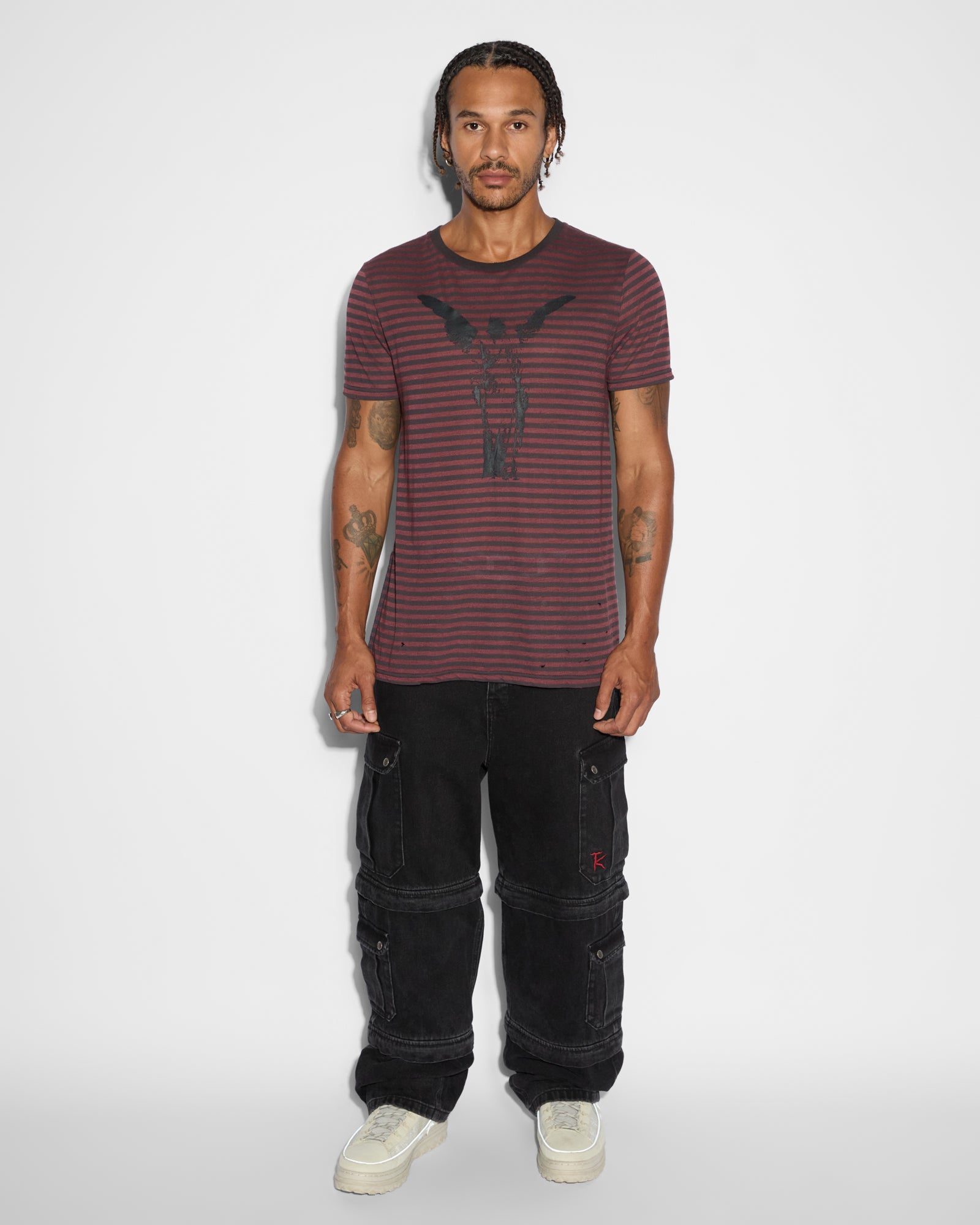 Angel Sioux Short Sleeve Mens T-shirt - Red Black Stripe - Image 7