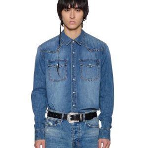 Mens Whiplash Ls Shirt Texas Blue Studded Shirts