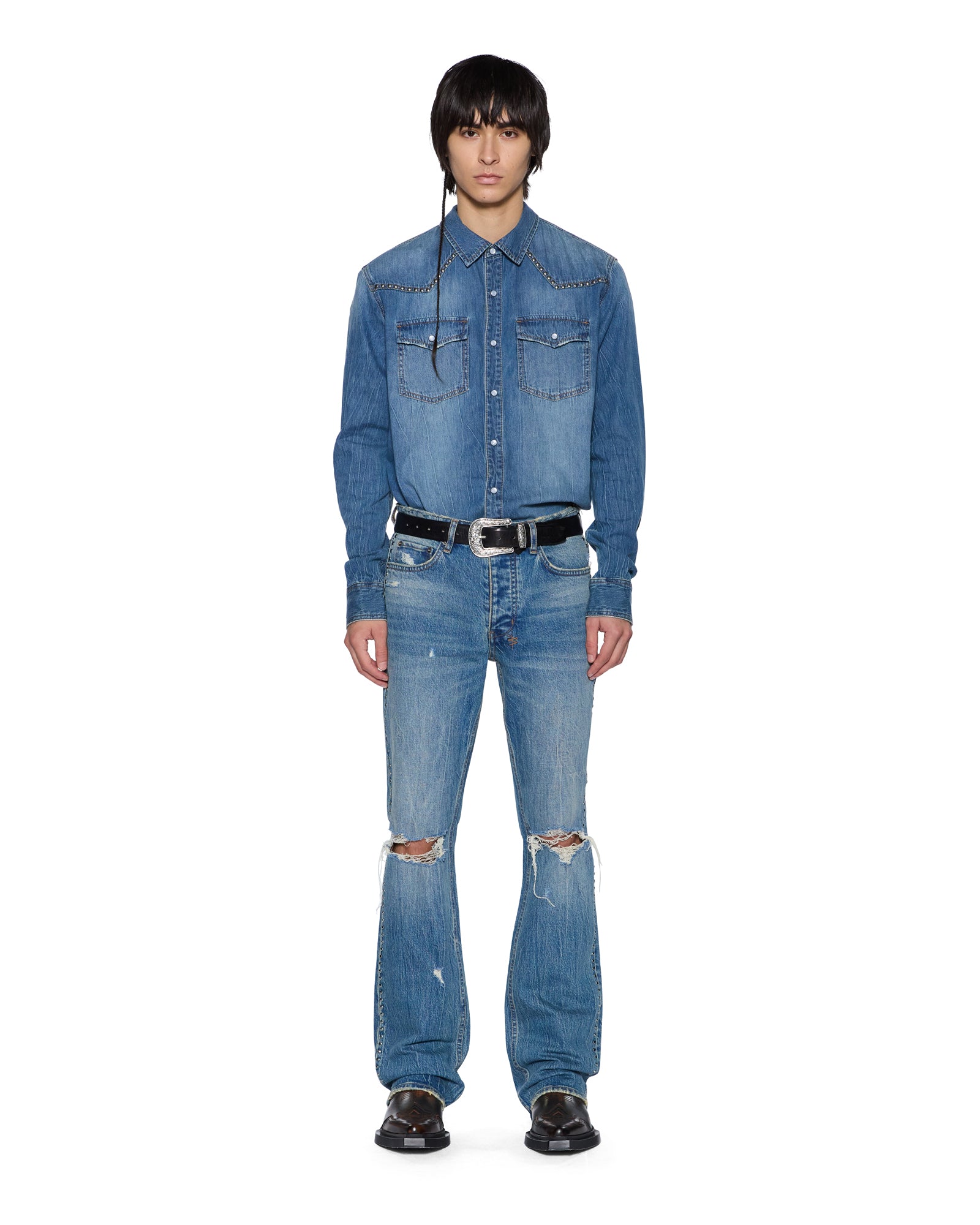 Mens Whiplash Ls Shirt Texas Blue Studded Shirts - Image 2