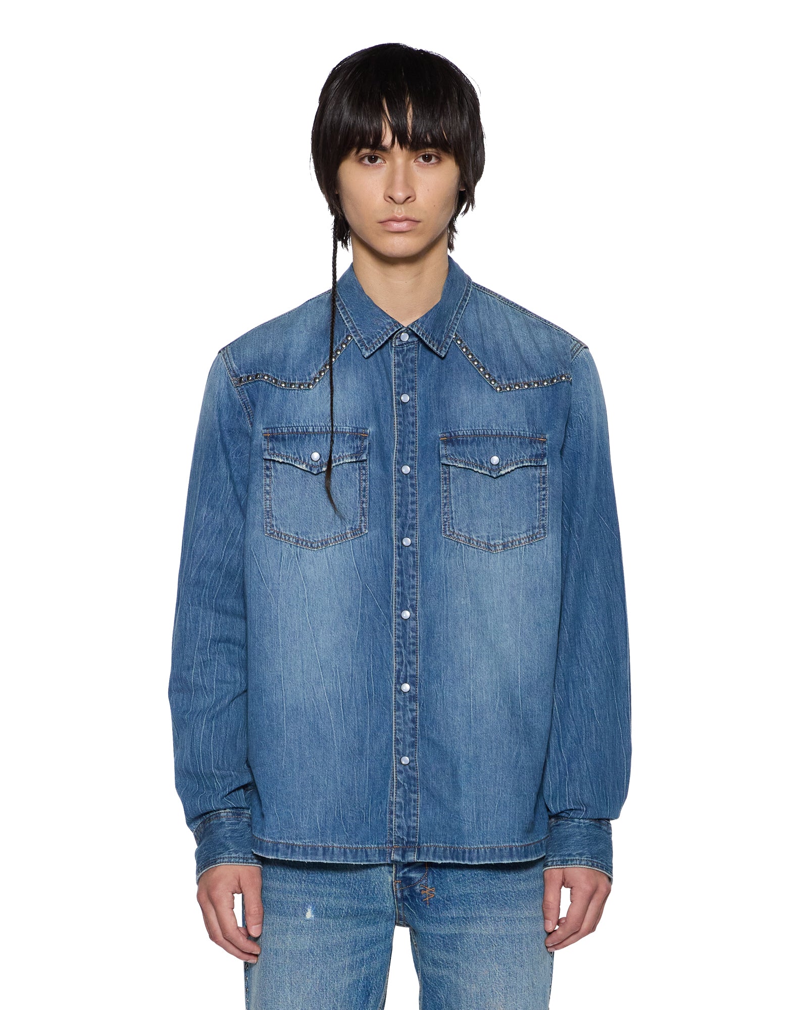 Mens Whiplash Ls Shirt Texas Blue Studded Shirts - Image 3