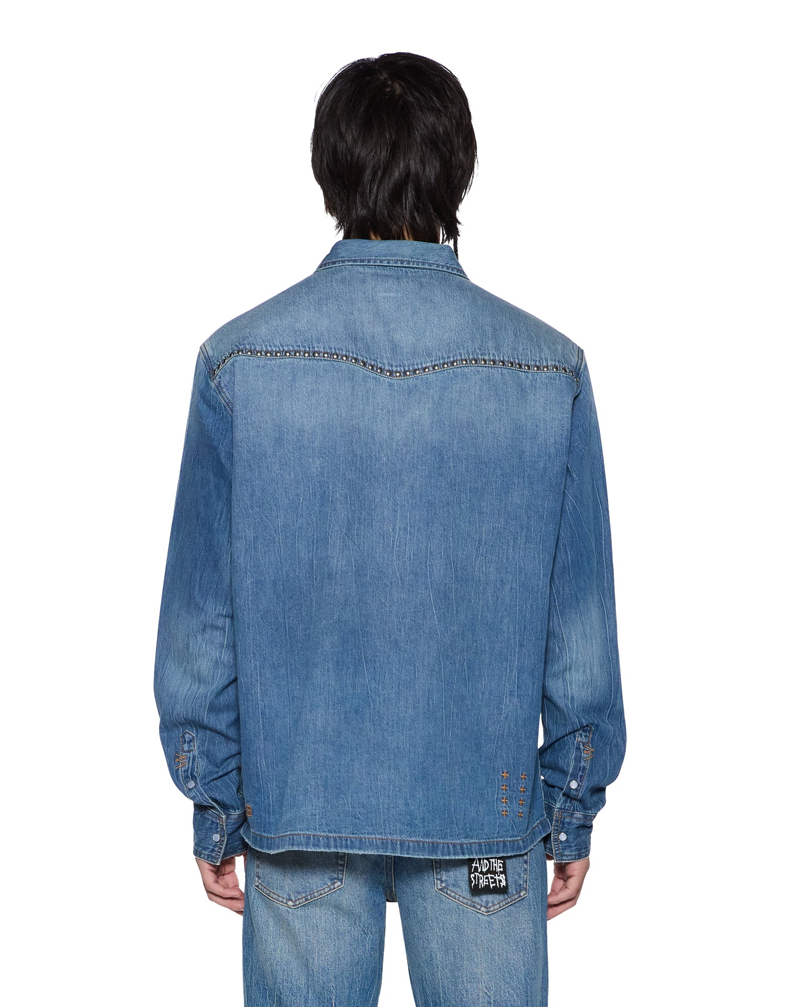Mens Whiplash Ls Shirt Texas Blue Studded Shirts - Image 4