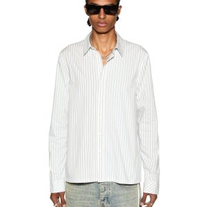 Skript Long Sleeve Cotton Shirt - White and Blue Pinstripe
