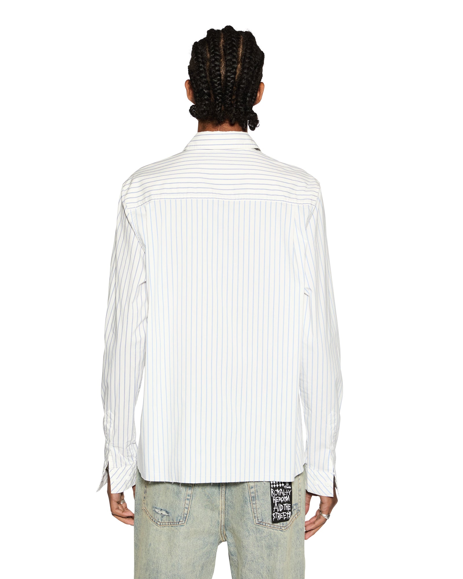 Skript Long Sleeve Cotton Shirt - White and Blue Pinstripe - Image 3