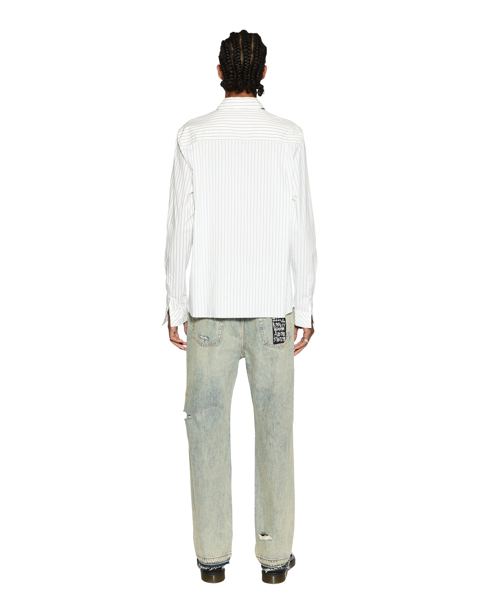 Skript Long Sleeve Cotton Shirt - White and Blue Pinstripe - Image 6