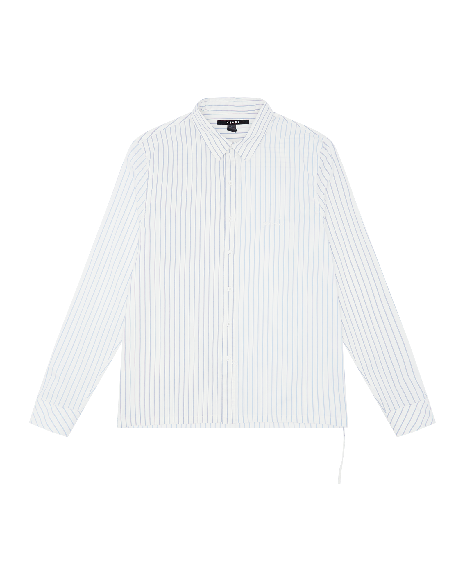 Skript Long Sleeve Cotton Shirt - White and Blue Pinstripe - Image 8