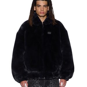 Mens Hussle Faux Fur Jacket Black Jackets