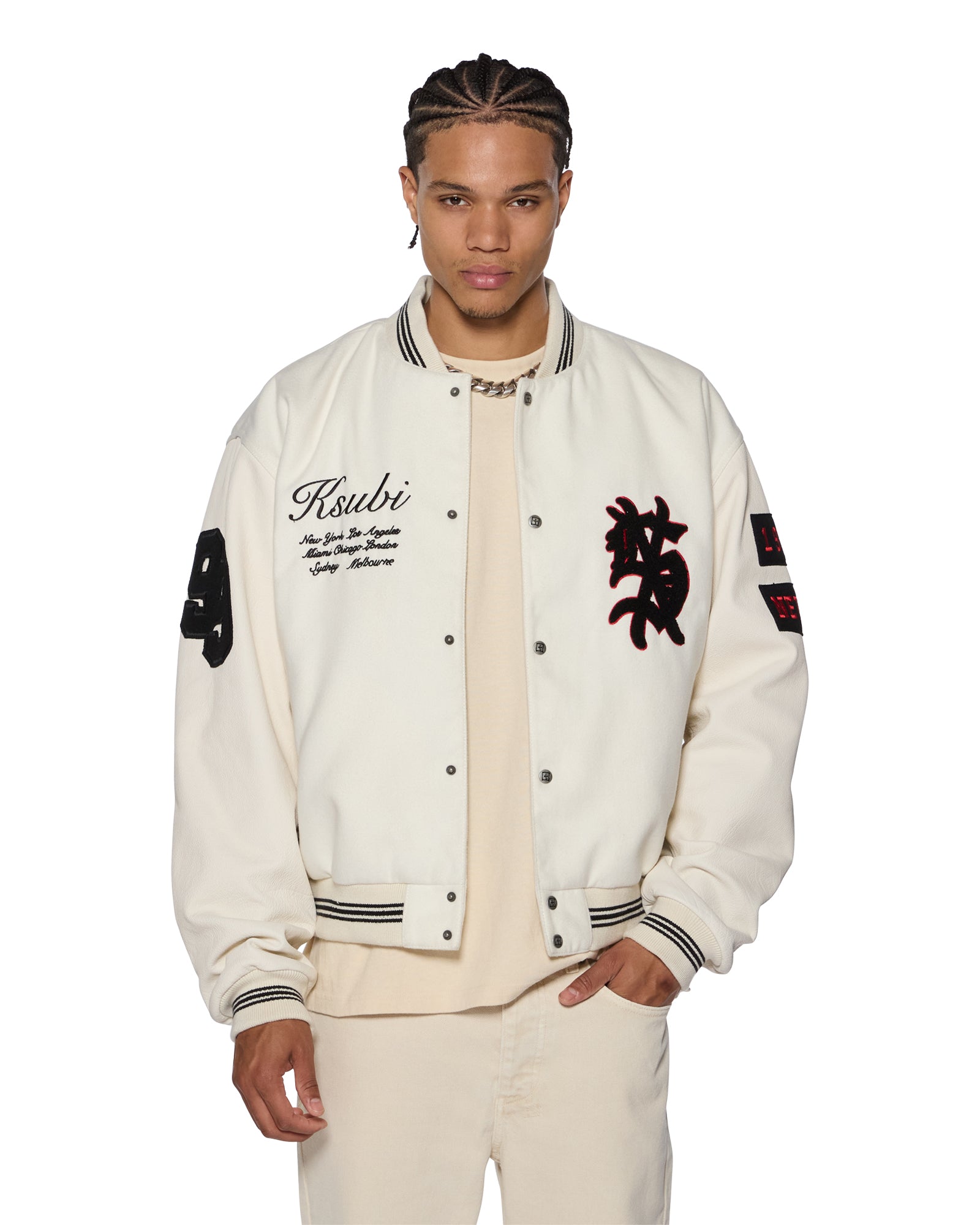 Mens Playoff Varsity Jacket Ecru Jackets - Image 3