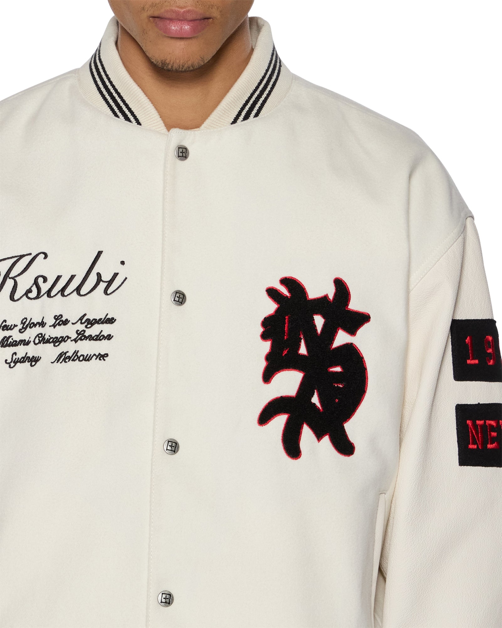 Mens Playoff Varsity Jacket Ecru Jackets - Image 5