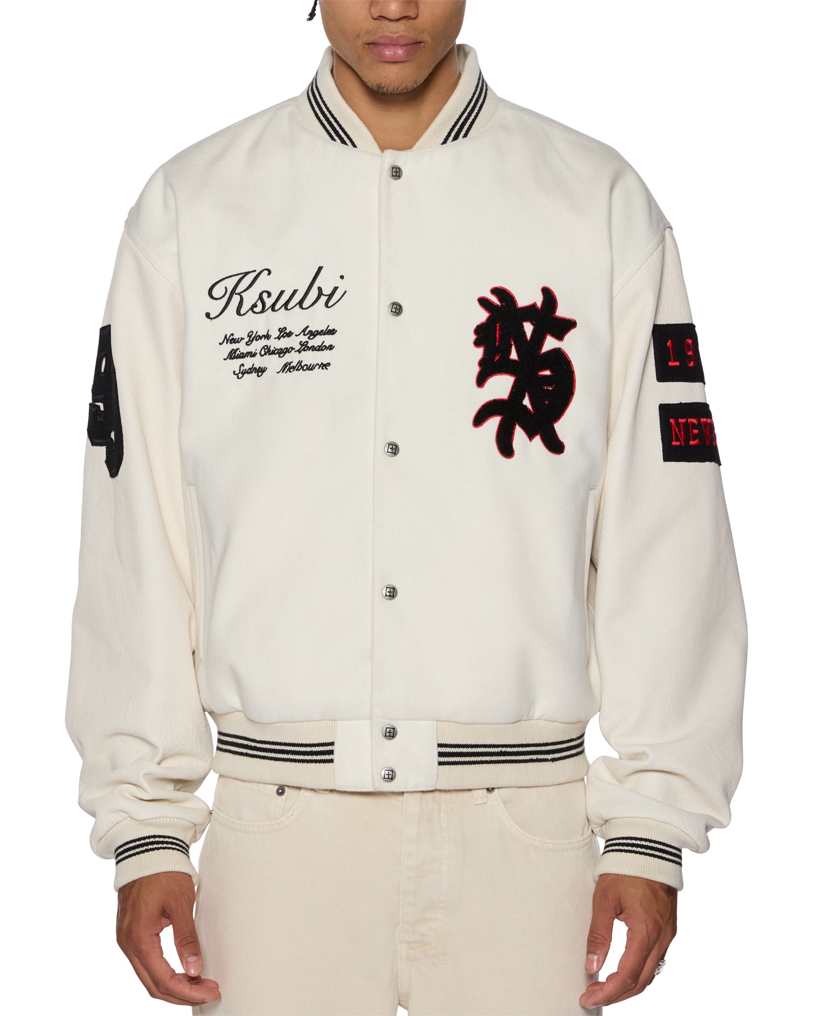 Mens Playoff Varsity Jacket Ecru Jackets - Image 6