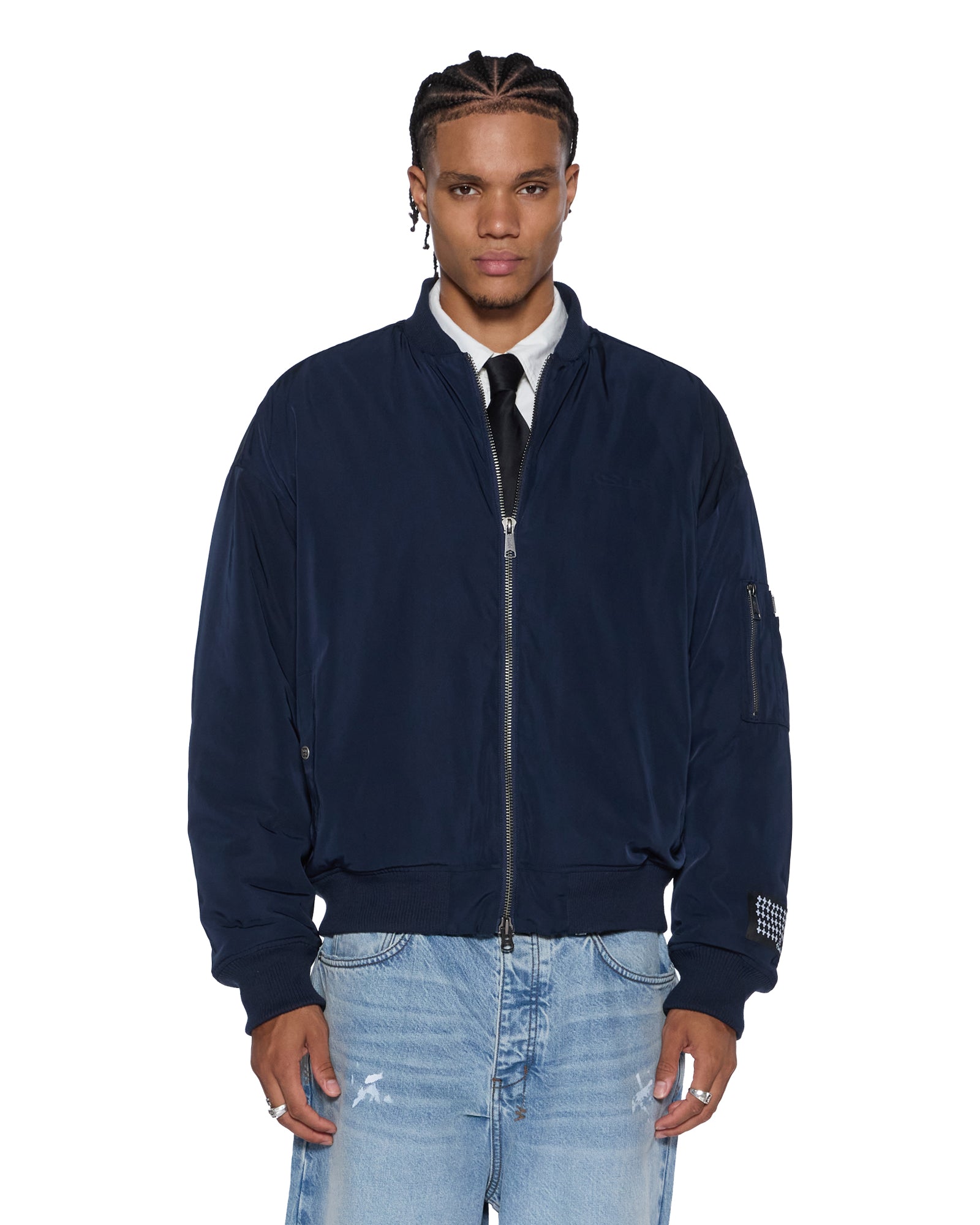 Mens Intruder Bomber Jacket Navy Jackets - Image 4