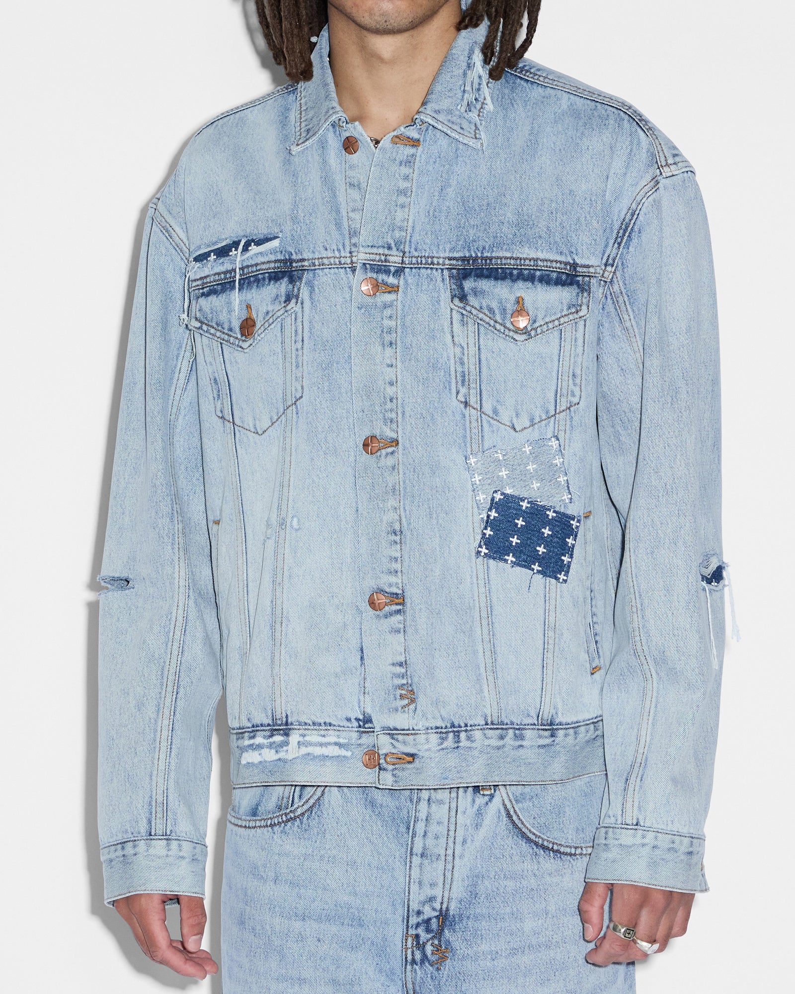 Oh G Denim Jacket Mills Repair - Blue - Image 6