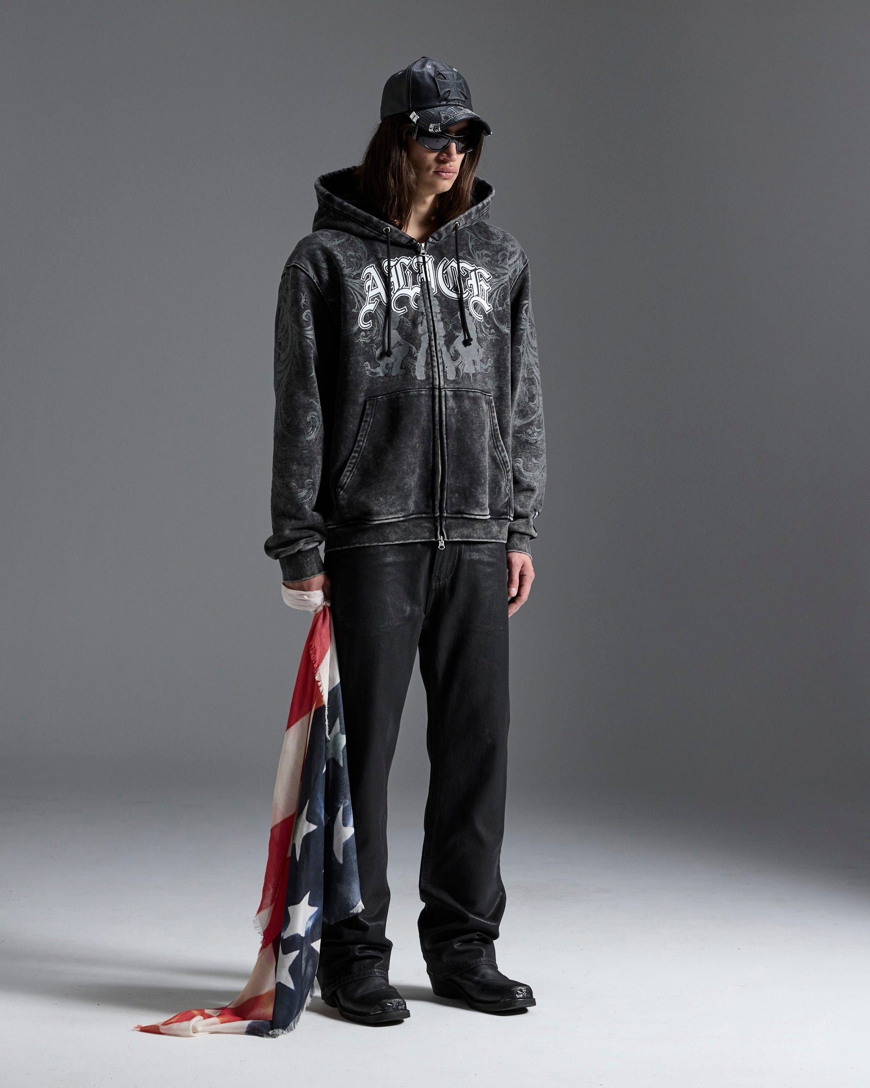 Mens Ksubi X Alice Hollywood Graphic Zip Hoodie Black Jackets - Image 3
