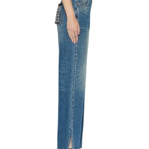 Womens Playback Texas Blue Studded Relaxed Denim Jeans