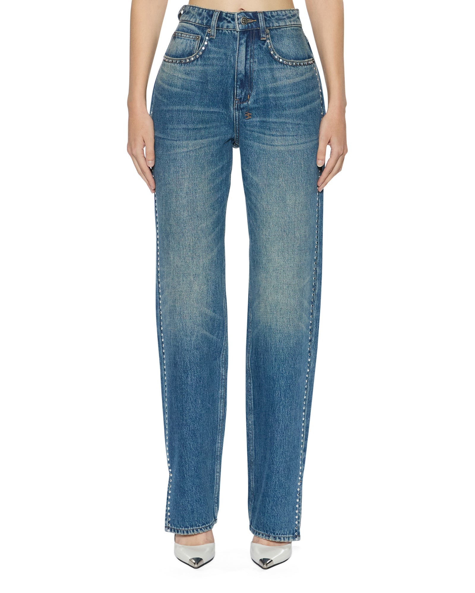 Womens Playback Texas Blue Studded Relaxed Denim Jeans - Image 3