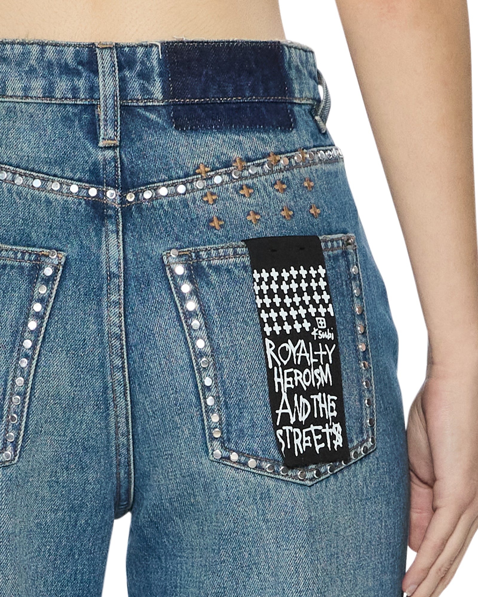 Womens Playback Texas Blue Studded Relaxed Denim Jeans - Image 5