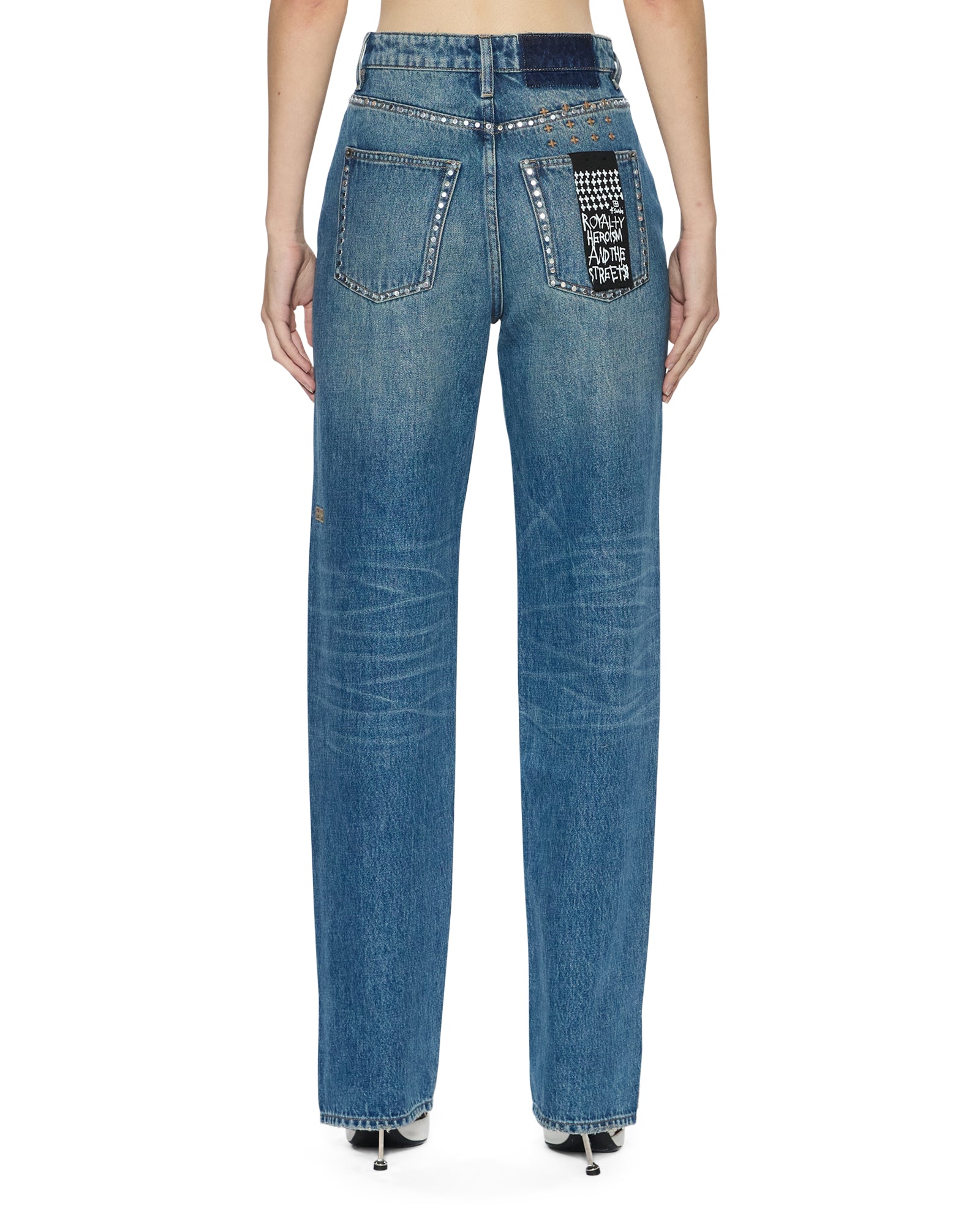 Womens Playback Texas Blue Studded Relaxed Denim Jeans - Image 6