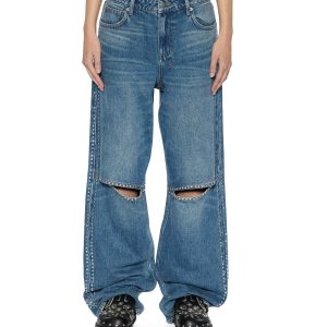 Womens Low Rider Texas Blue Studded Relaxed Denim Jeans