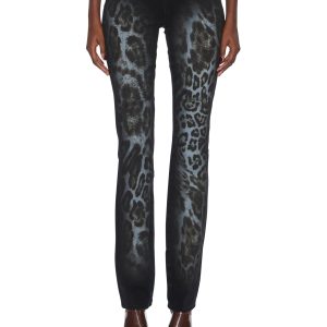 Womens Mowalola Jean Black Cheetah Slim Denim Jeans