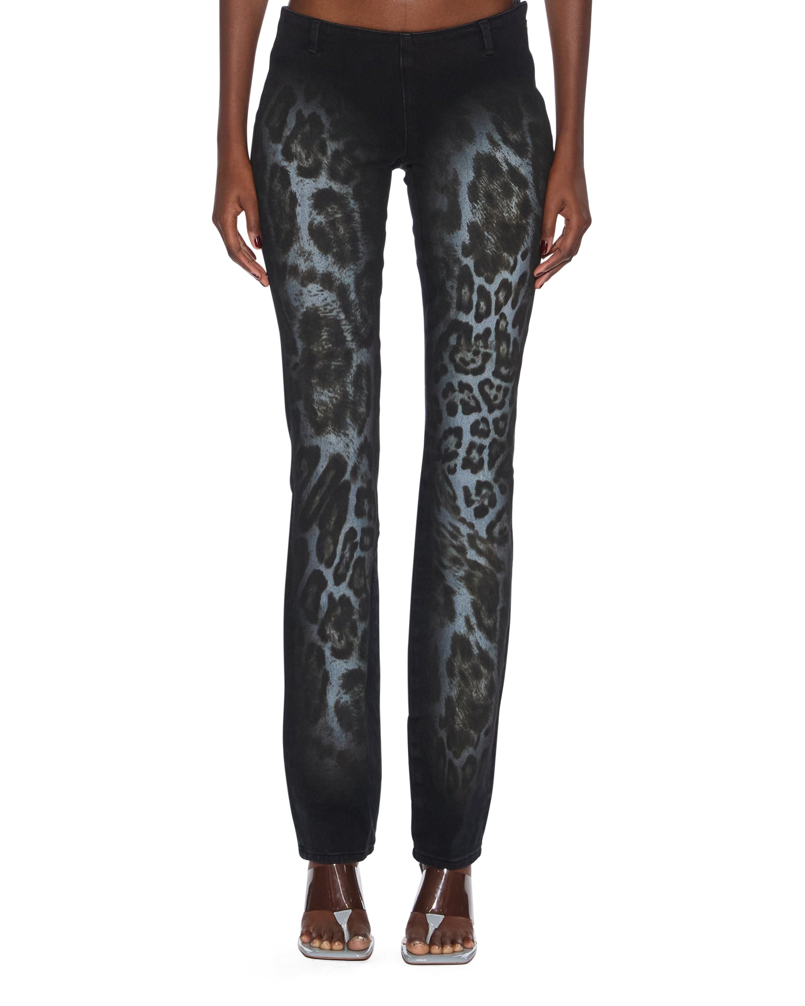 Womens Mowalola Jean Black Cheetah Slim Denim Jeans