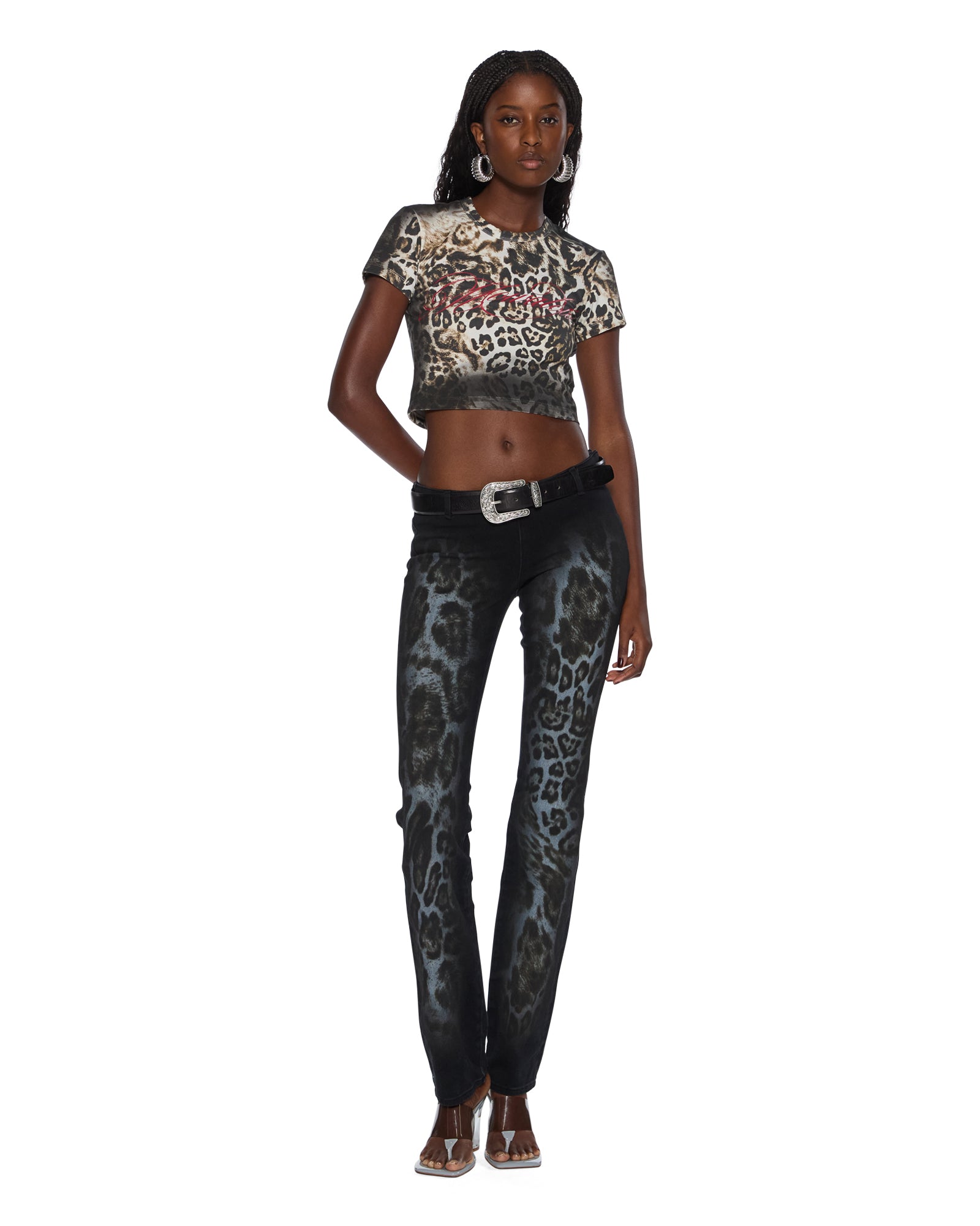 Womens Mowalola Jean Black Cheetah Slim Denim Jeans - Image 3
