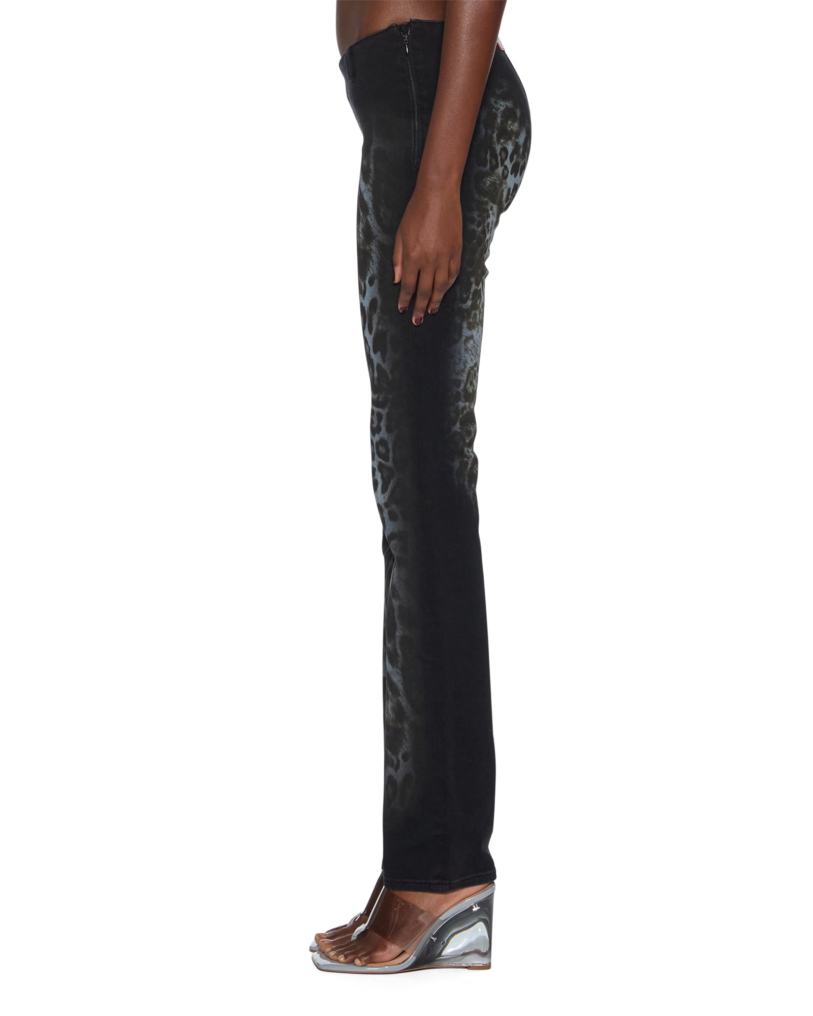 Womens Mowalola Jean Black Cheetah Slim Denim Jeans - Image 4
