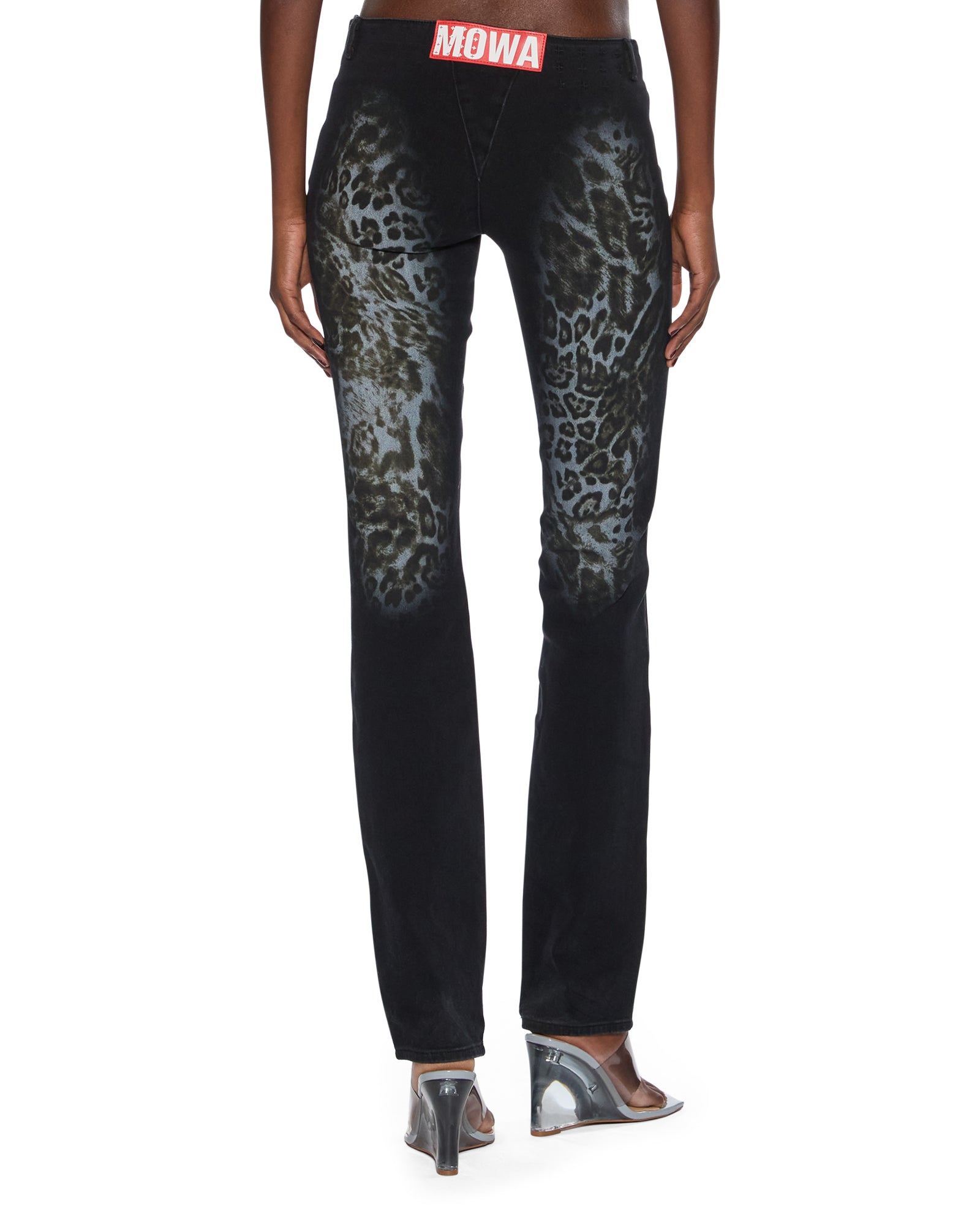 Womens Mowalola Jean Black Cheetah Slim Denim Jeans - Image 5