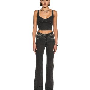 Soho Pierced Shadow Flared Mid Rise Jean - Washed Black