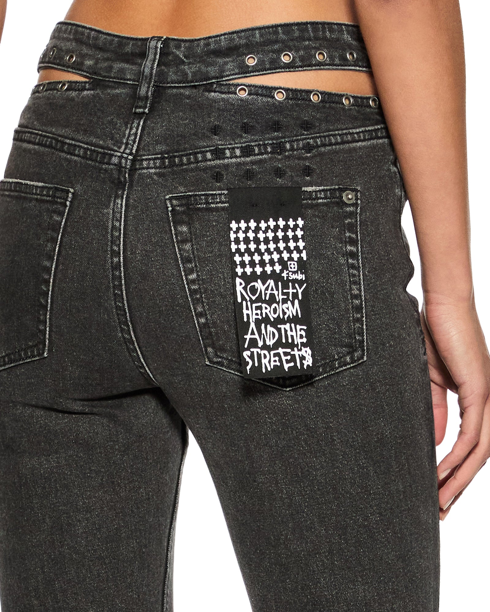 Soho Pierced Shadow Flared Mid Rise Jean - Washed Black - Image 2
