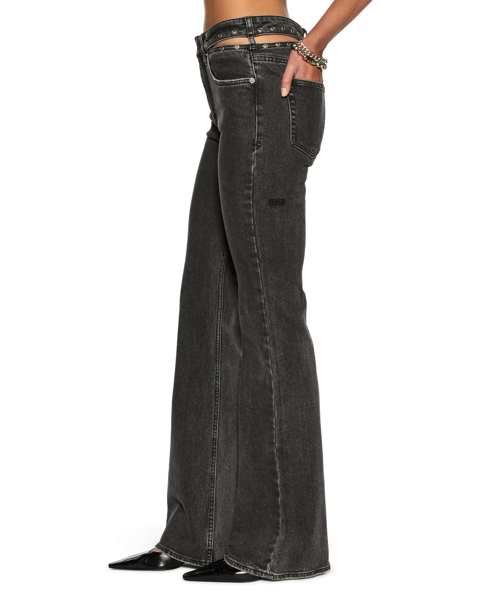 Soho Pierced Shadow Flared Mid Rise Jean - Washed Black - Image 3
