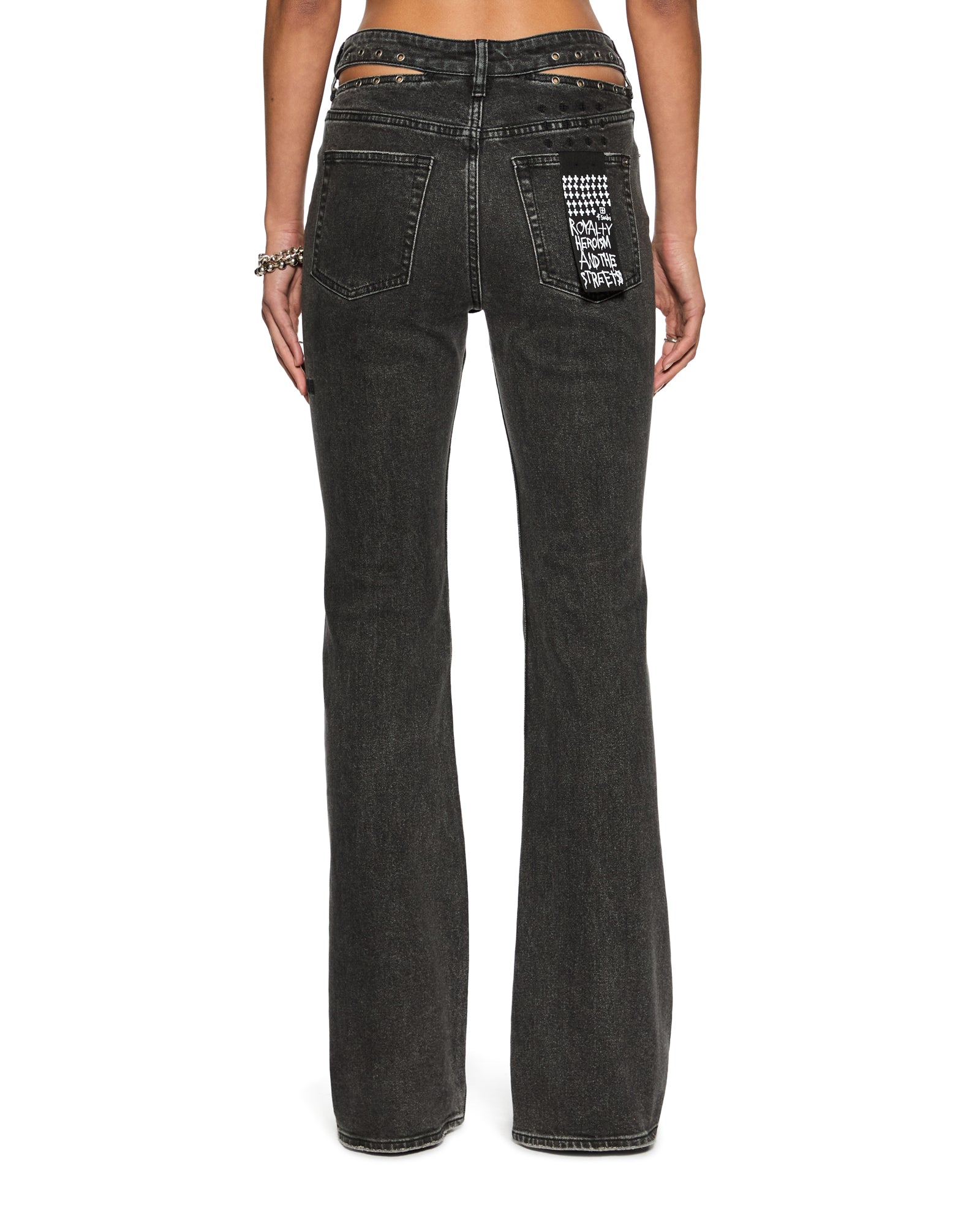 Soho Pierced Shadow Flared Mid Rise Jean - Washed Black - Image 6