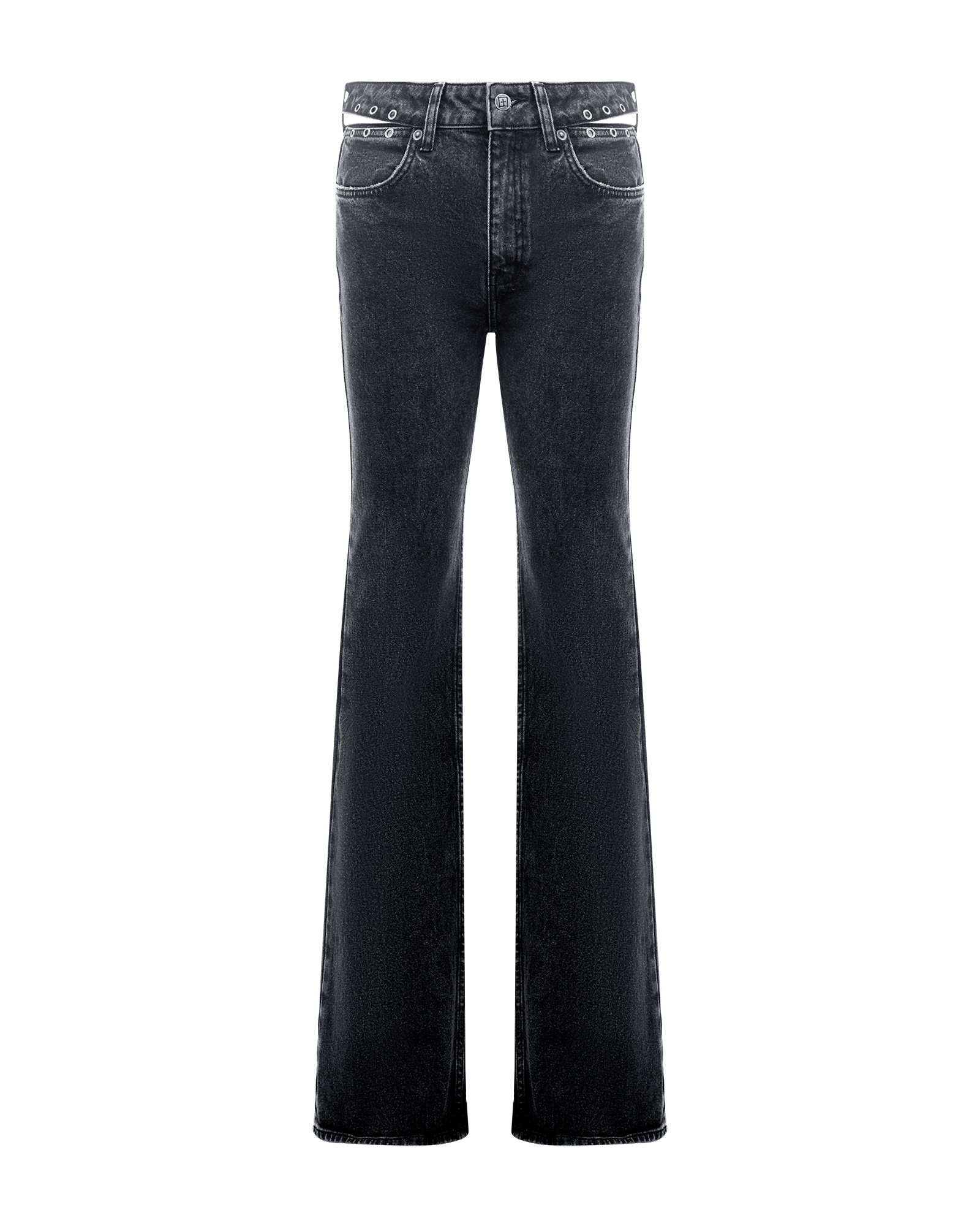 Soho Pierced Shadow Flared Mid Rise Jean - Washed Black - Image 7