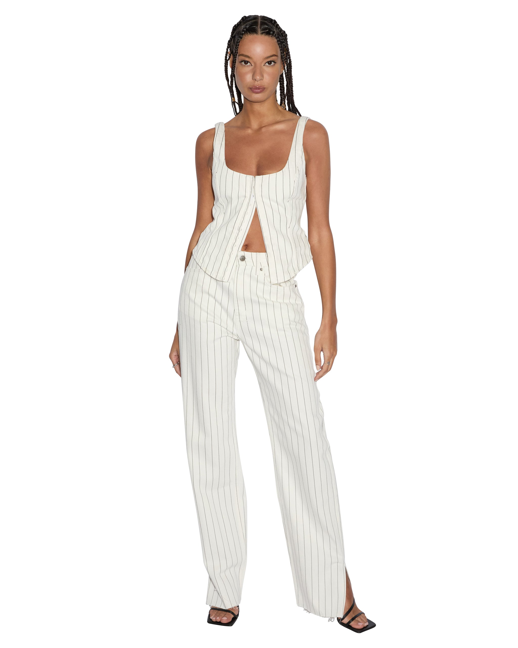 Playback Prophetik Splits High Waisted Jeans - White Denim - Image 2