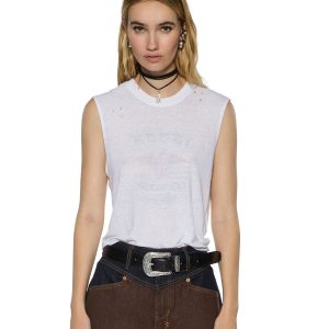 Womens Motor Oil Moss Tank White Fashion Tops