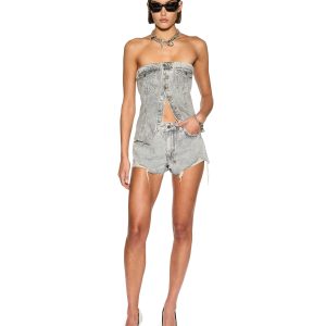 Retro Bustier Dime Krystal Strapless Top - Stone Wash