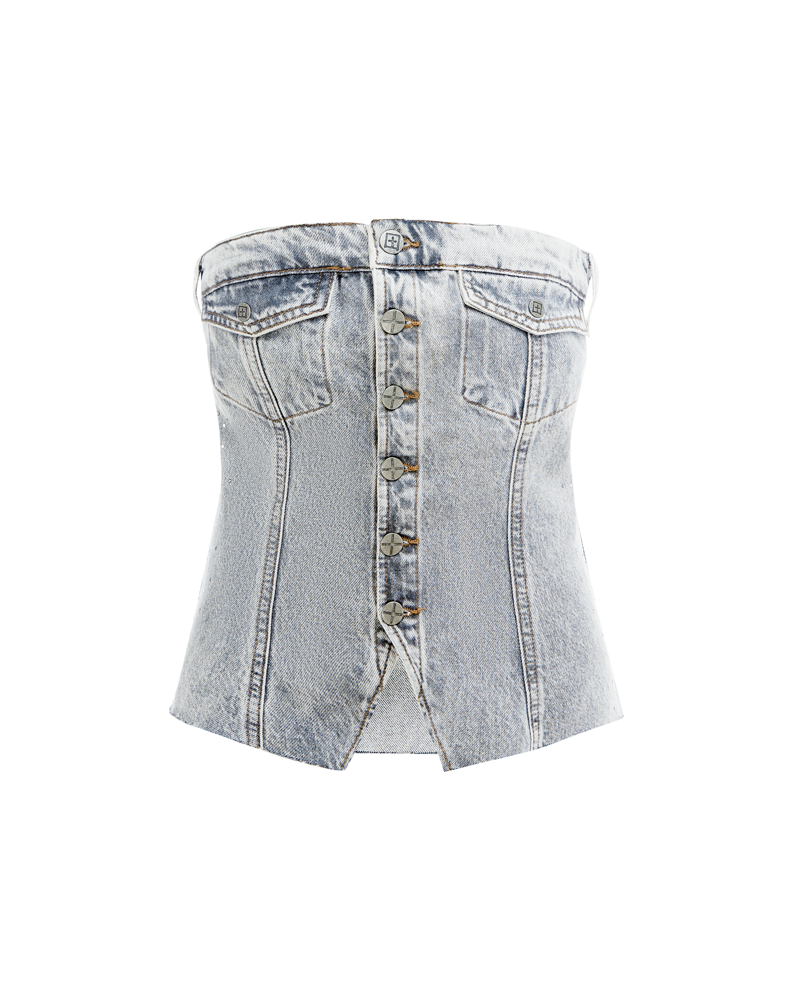 Retro Bustier Dime Krystal Strapless Top - Stone Wash - Image 6
