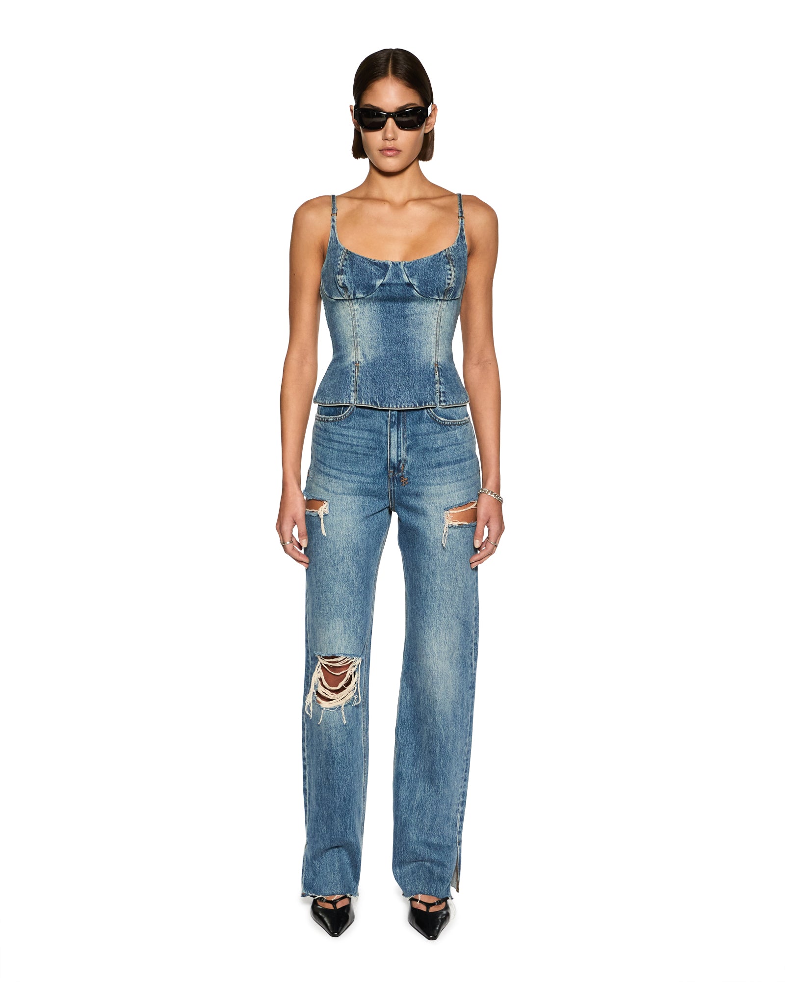 Athena Bustier Top - Medium Wash Denim - Image 2